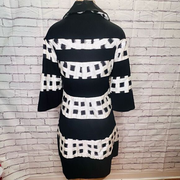 Diane Von Furstenberg Womens Black & White Silk Blend Button Front Coat Size 6 - Picture 6 of 9